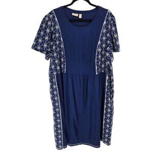Logo lavish womens XL Blue white eyelet floral short sleeve dress with pockets